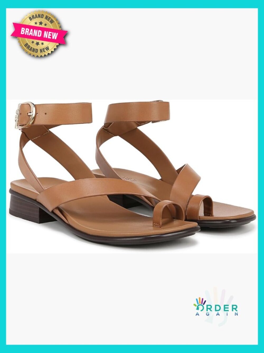 Strappy Flat Sandals Ankle Strap Leather Open Toe Block Heel Lightweight